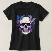 Floral Skull with Butterfly Artistic T-Shirt