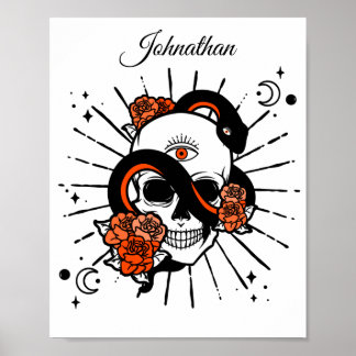 Floral Skull and draped snake Poster
