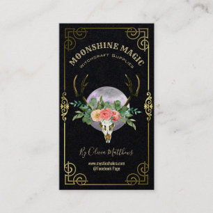 Floral Skull And Moon Black Witchcraft Business Card