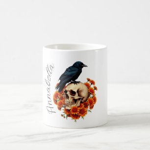 Floral Skull and Raven Personalized Name Coffee Mug