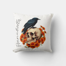 Floral Skull and Raven Personalized Name