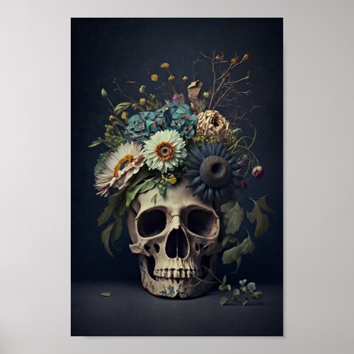 Floral Skull Art _ Vintage Style Gothic Poster
