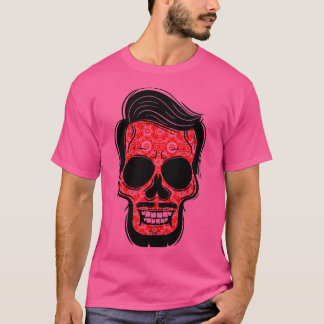 Floral Skull Beard Skull with Beard and Mustache F T-Shirt