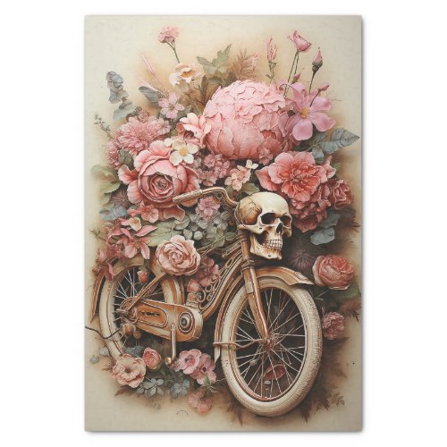 Floral Skull Bicycle Watercolor Decoupage Tissue Paper