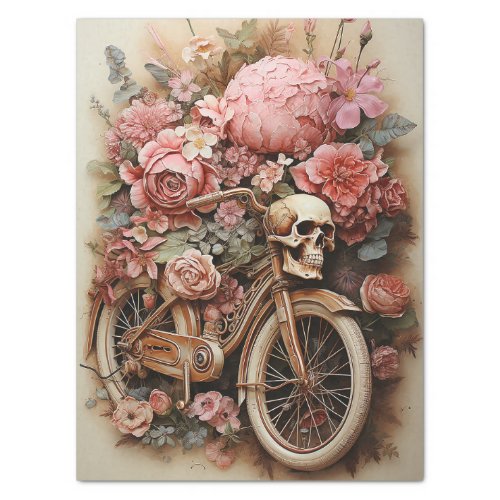 Floral Skull Bicycle Watercolor Decoupage Tissue Paper