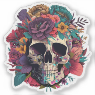 Floral Skull Bones and Botany Sticker