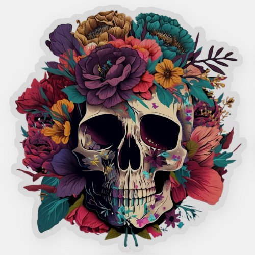 Floral Skull Bones and Botany Sticker