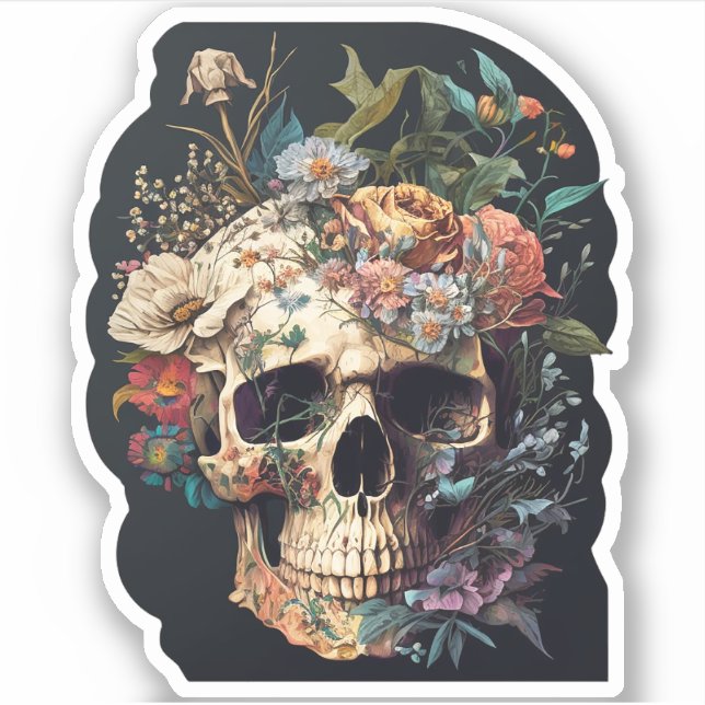 Floral Skull Bones and Botany Sticker (Front)