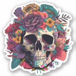 Floral Skull Bones and Botany Sticker