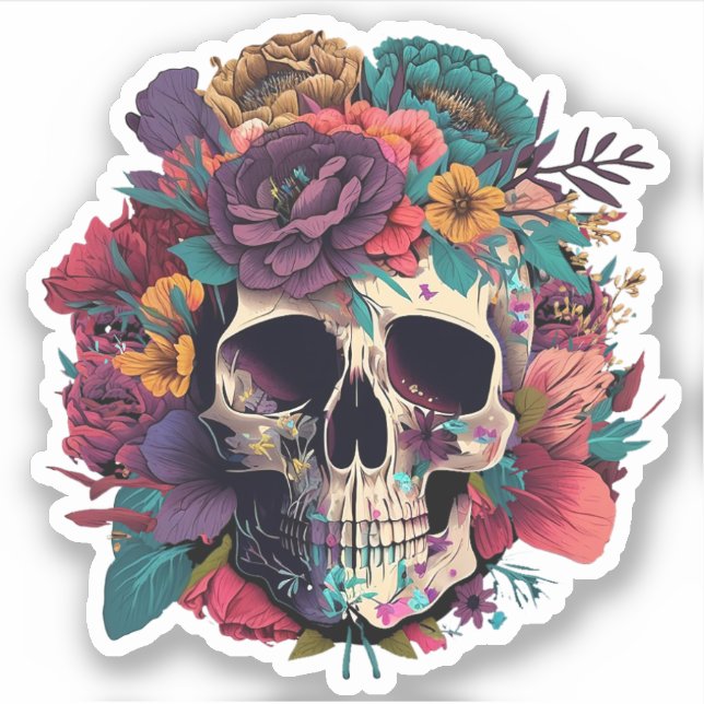 Floral Skull Bones and Botany Sticker (Front)