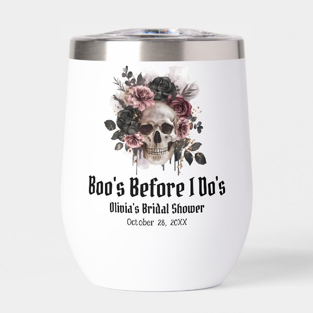 Floral Skull Boo's Before I Do's Bridal Shower Thermal Wine Tumbler (Front)
