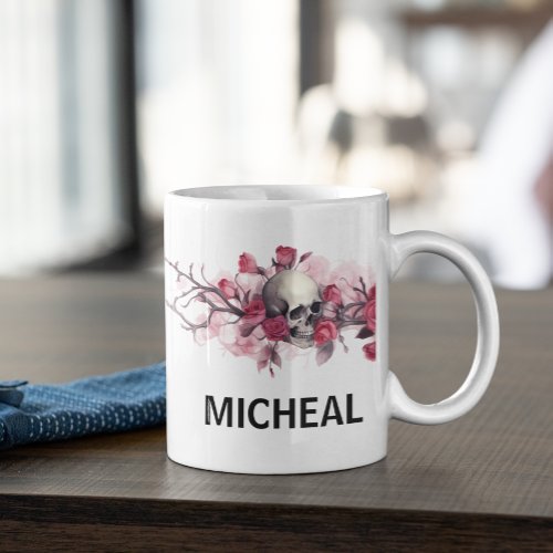 Floral Skull Border Personalized name Coffee Mug