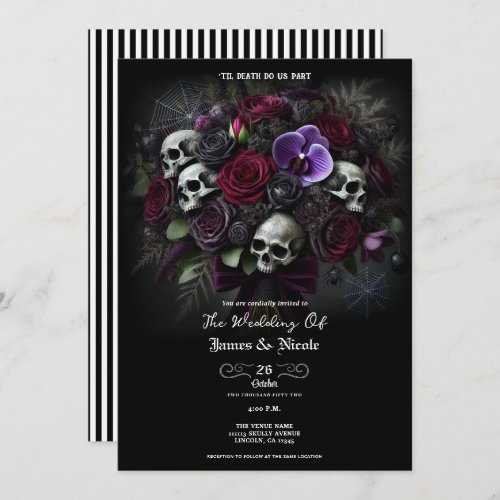 Floral Skull Bouquet Dark Gothic Halloween Wedding Invitation