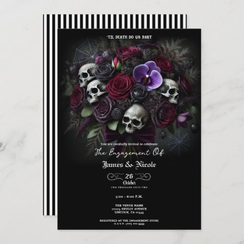 Floral Skull Bouquet Gothic Halloween Engagement  Invitation