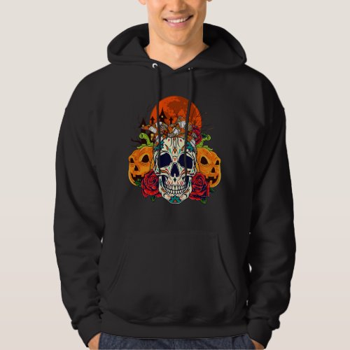 Floral Skull Bow Tie Leopard Halloween Scary Pumpk Hoodie