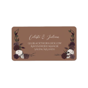 Floral Skull Brown Gothic Return Address Label