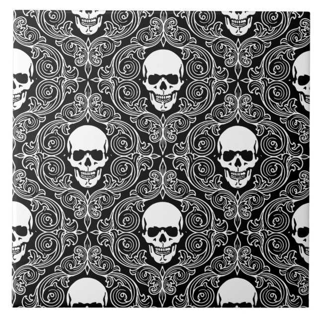 Floral Skull Ceramic Tile (Front)