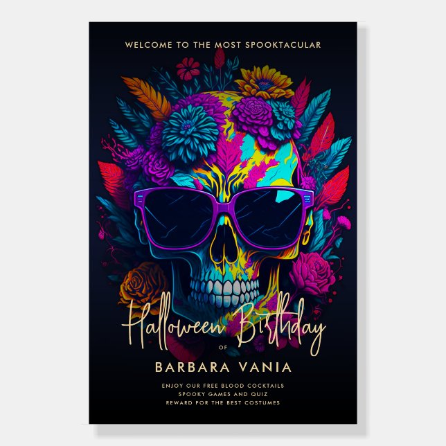 FLORAL SKULL Colorful Halloween Birthday Party Foam Board (Front)
