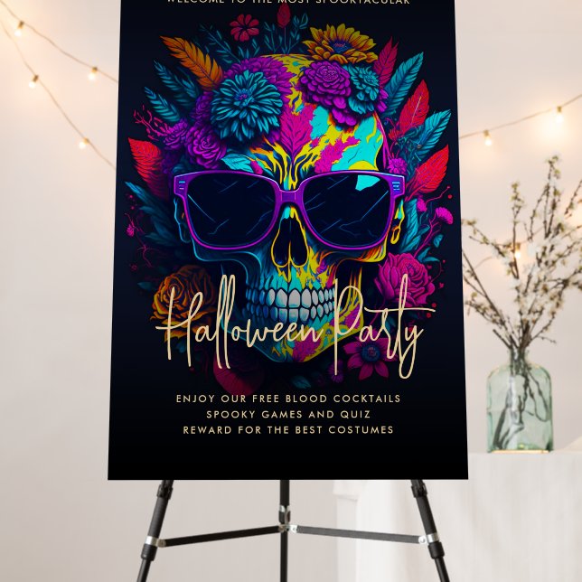 FLORAL SKULL Colorful Halloween Party Foam Board (In Situ (Stand))