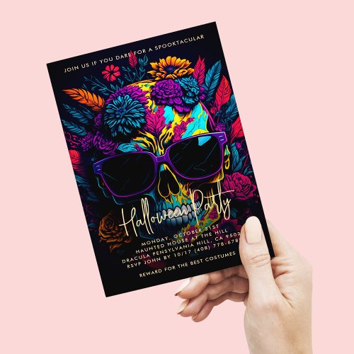 FLORAL SKULL Colorful Halloween Party Invitation Flyer