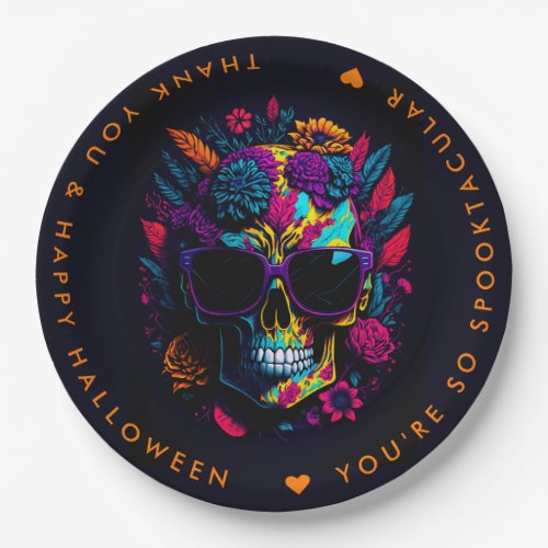 FLORAL SKULL Colorful Halloween Party Paper Plates