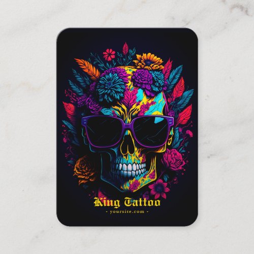 Floral Skull Colorful Retro Stylish Tattoo Artist  Business Card