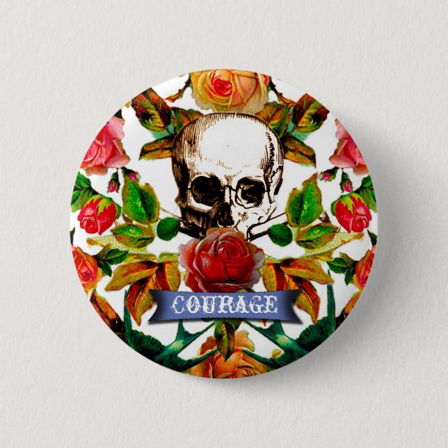 Floral Skull Courage Button (Front)