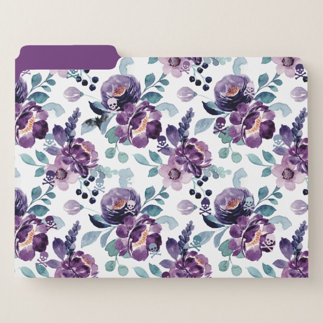 Floral Skull Cross Bones File Folders (Front Left)