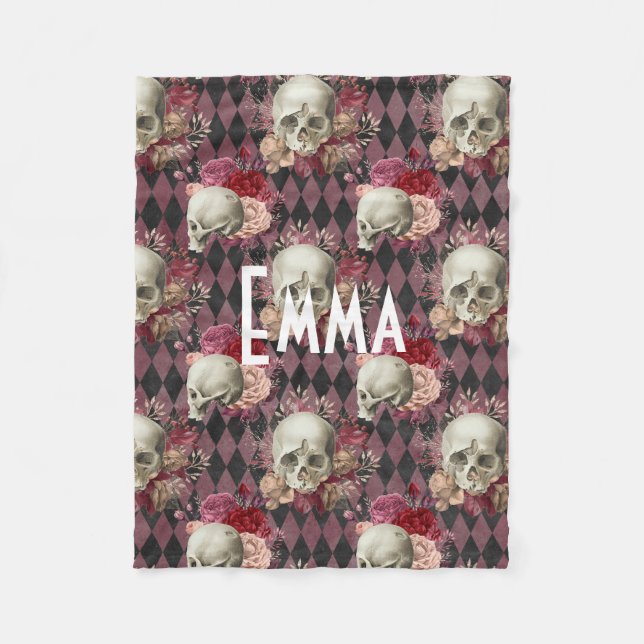 Floral Skull Custom Fleece Blanket (Front)