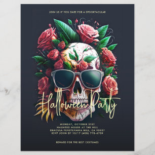 Floral Skull Dark Grey Halloween Party Flyer