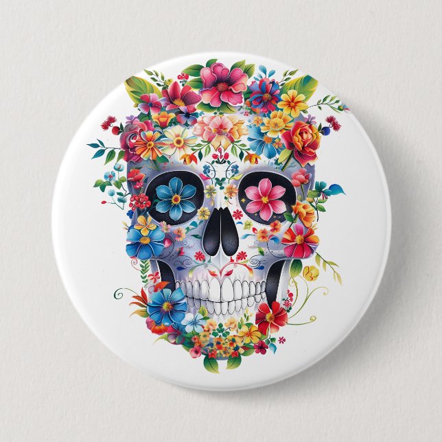 Floral Skull Design Button (Front)