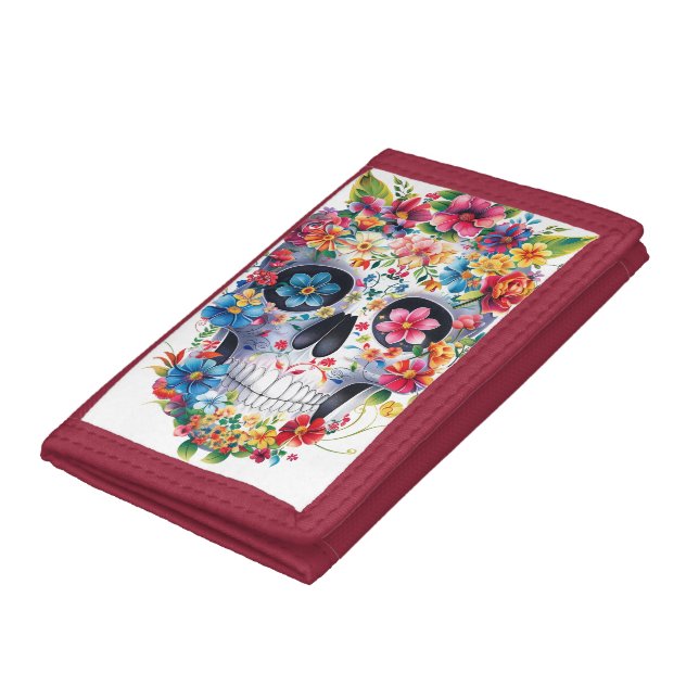 Floral Skull Design Trifold Wallet (Bottom)