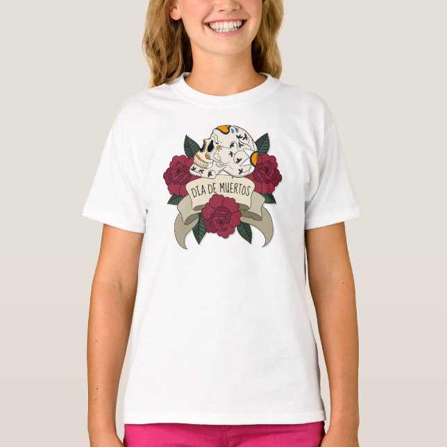 Floral Skull Dia de los Muertos Crew Shirt (Front)