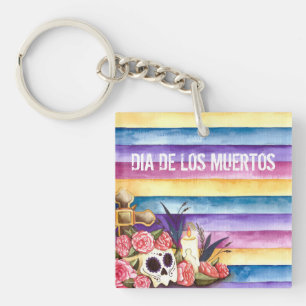 Floral Skull Dia de los Muertos Keychain