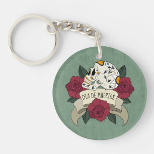 Floral Skull Dia de los Muertos Keychain