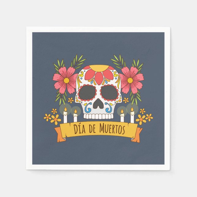 Floral Skull Dia de los Muertos | Napkin (Front)
