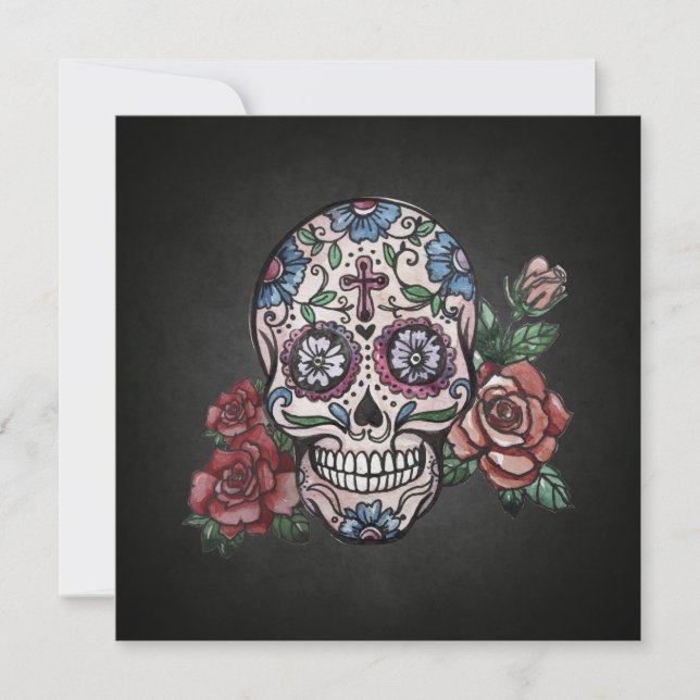 Floral Skull Dia de los Muertos Party Invitation (Front)