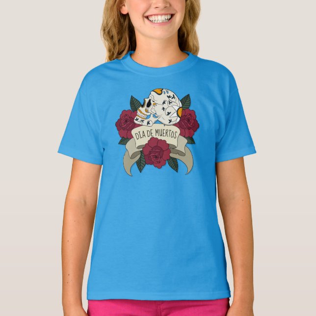 Floral Skull Dia de los Muertos Ringer Shirt (Front)