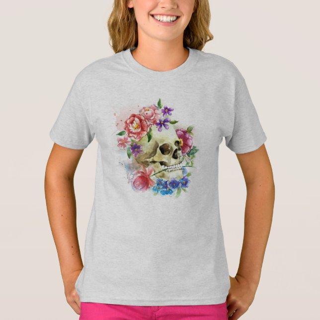 Floral Skull Dia de los Muertos | Ringer Shirt (Front)