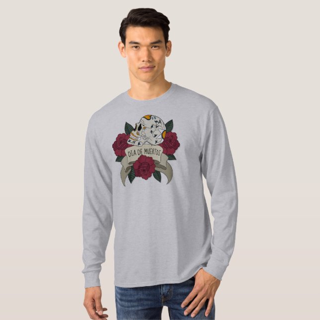 Floral Skull Dia de los Muertos Sleeve Shirt (Front Full)