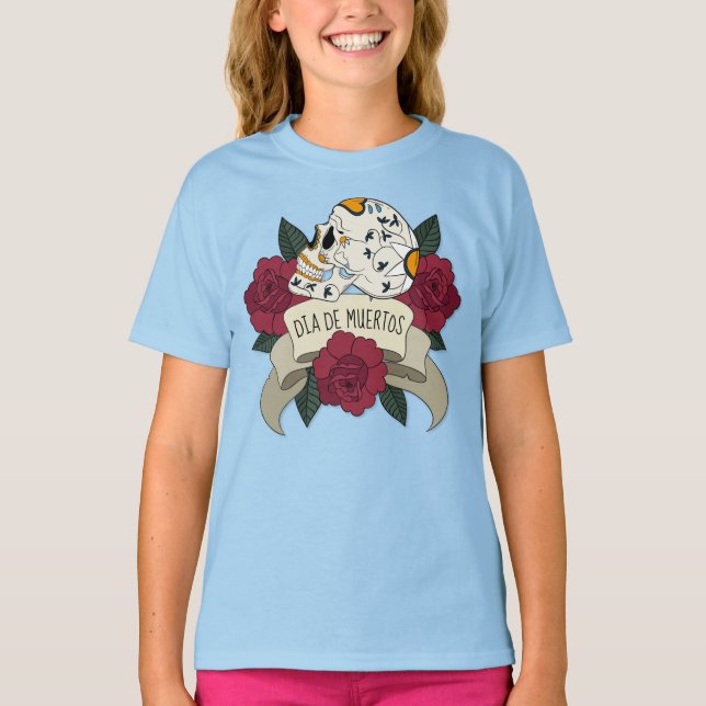 Floral Skull Dia de los Muertos Sleeve Shirt (Front)