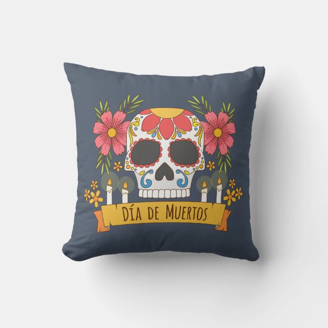 Floral Skull Dia de los Muertos | Throw Pillow (Front)