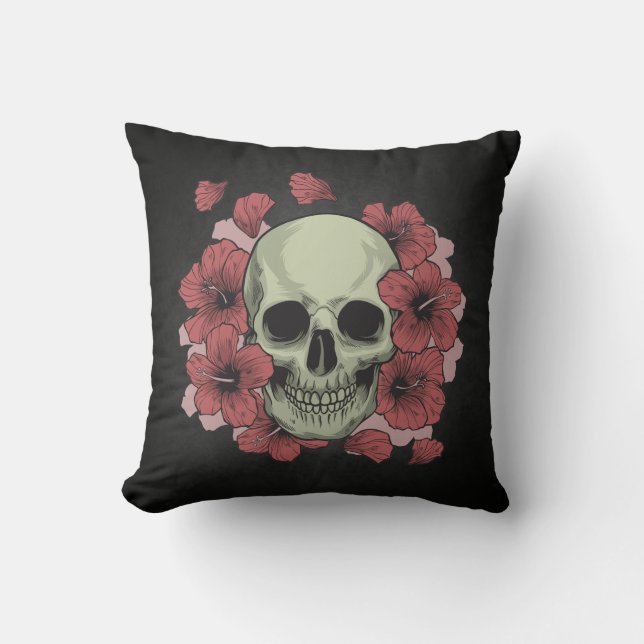 Floral Skull Dia de los Muertos | Throw Pillow (Front)