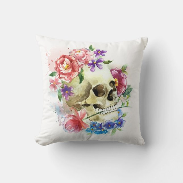 Floral Skull Dia de los Muertos | Throw Pillow (Front)