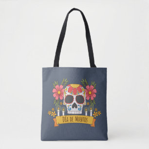 Floral Skull Dia de los Muertos Tote Bag