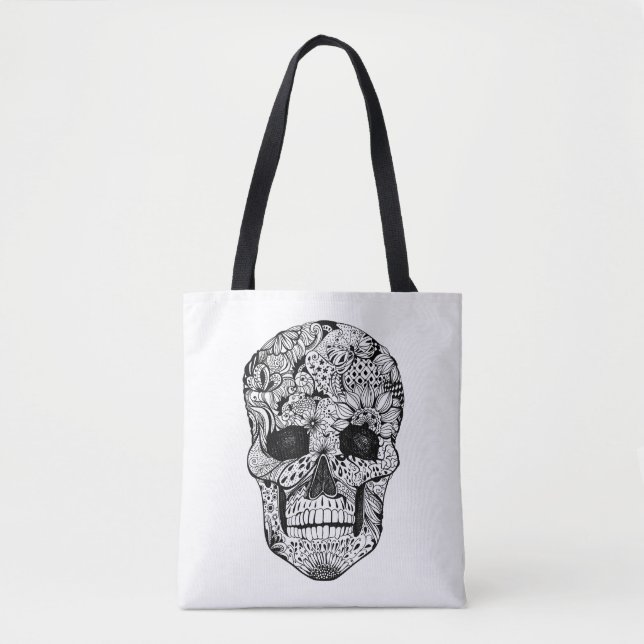 Floral Skull Doodle 2 Tote Bag (Front)