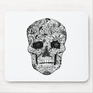 Floral Skull Doodle Mouse Pad