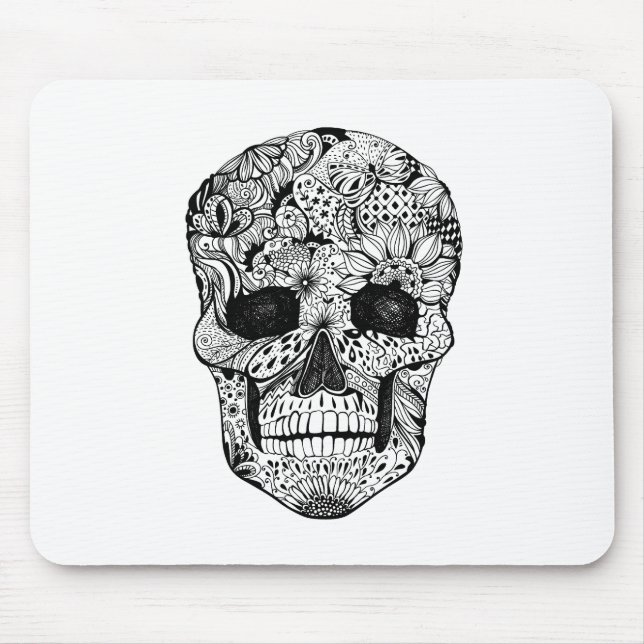 Floral Skull Doodle Mouse Pad (Front)
