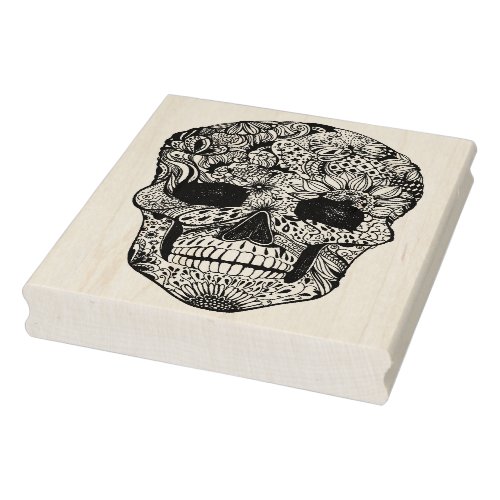 Floral Skull Doodle Rubber Stamp
