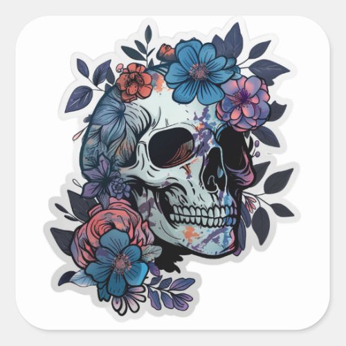 Floral Skull Elegance Square Sticker